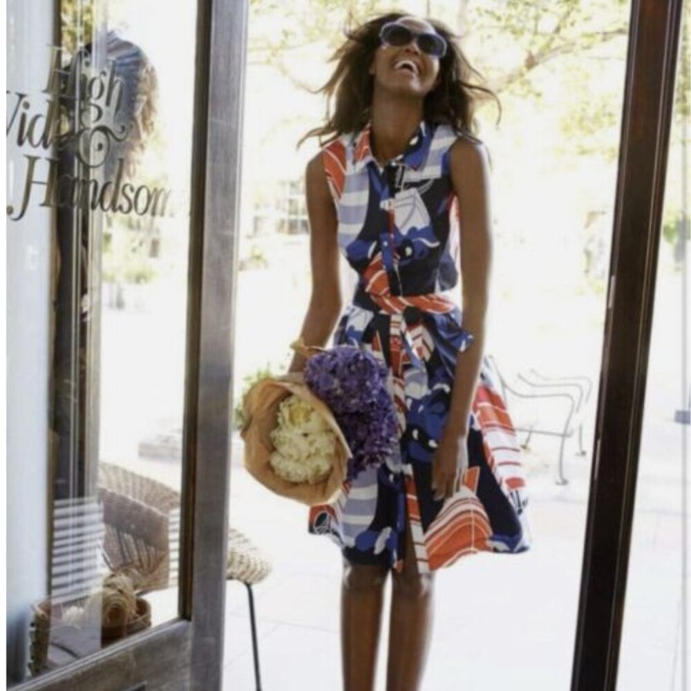 Talbots Nautical Print Belted Button Down Dress 2… - image 5